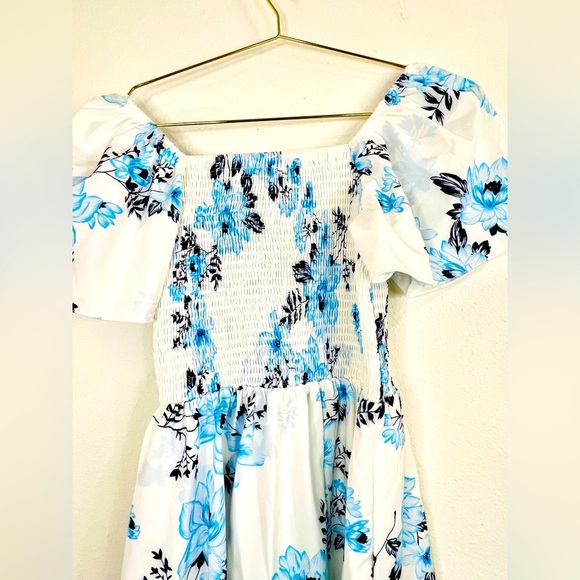 Shein Girls Blue Floral Smocked Off-Shoulder Dress 14Y Cottagecore Summer - Picture 4 of 8